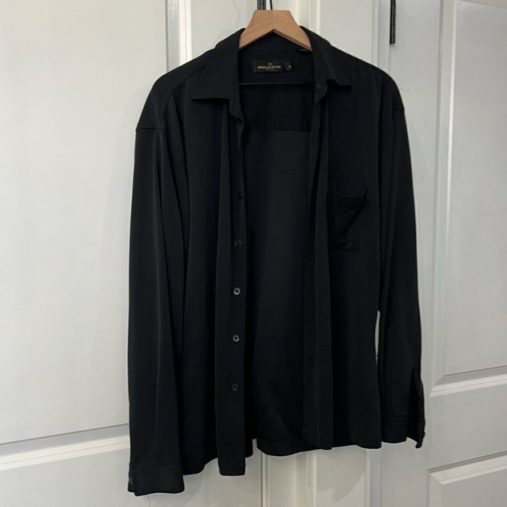 Bugatchi black button up cardigan sweater size large mens R521